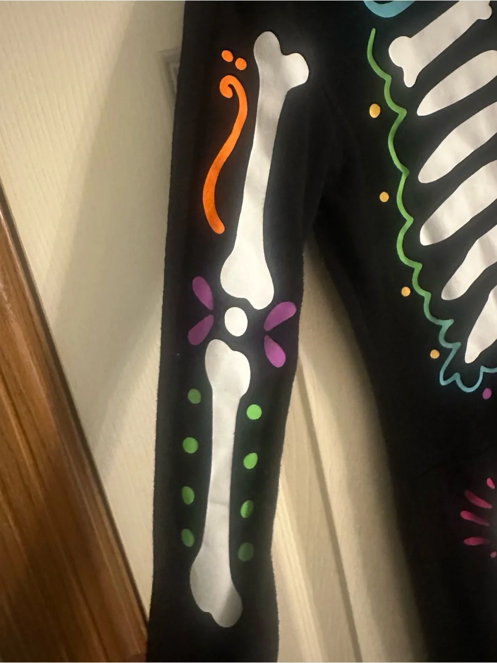 Kids Black Snug-Fit Pajama Onesie with Colorful Day of the Dead Print